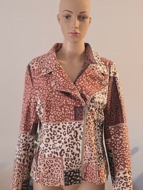 Koker Patchwork Leopard Print Moto Jacket